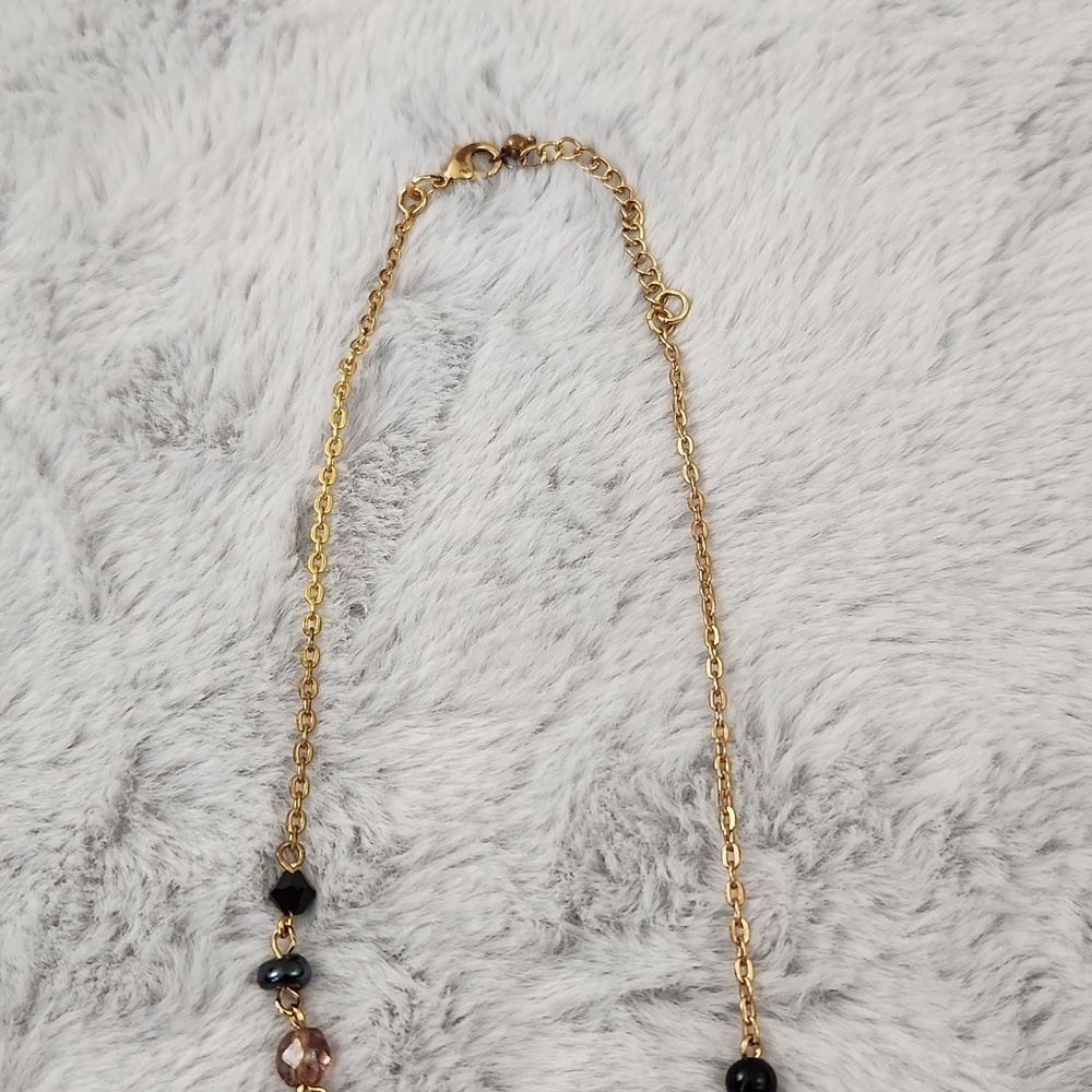 Artisan Agate Wire Wrapped Pendant Necklace Beaded Gold Tone Boho - Picture 7 of 8